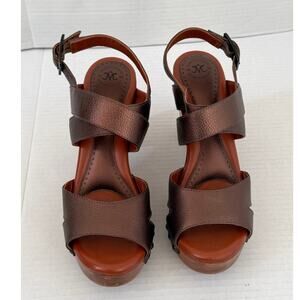 Women's Johnston & Murphy bronze platform leather Strap sandals Heels Shoes Sz 9